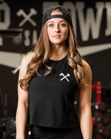 Women's White On Black Icon Racerback Crop Tank